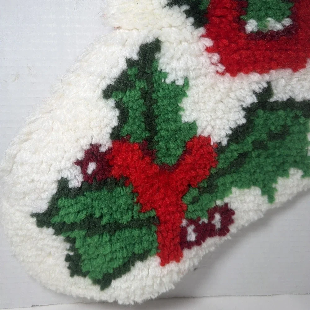 Vintage Handmade Latch Hook Rug Christmas Stocking